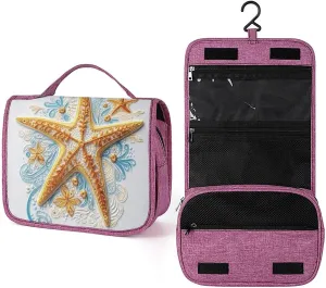 Hanging Travel Toiletry Bag for Women Delicate Starfish Printed Travel Cosmetics And Toiletries Organizer Kit Waterproof Bathroom Shower Bag