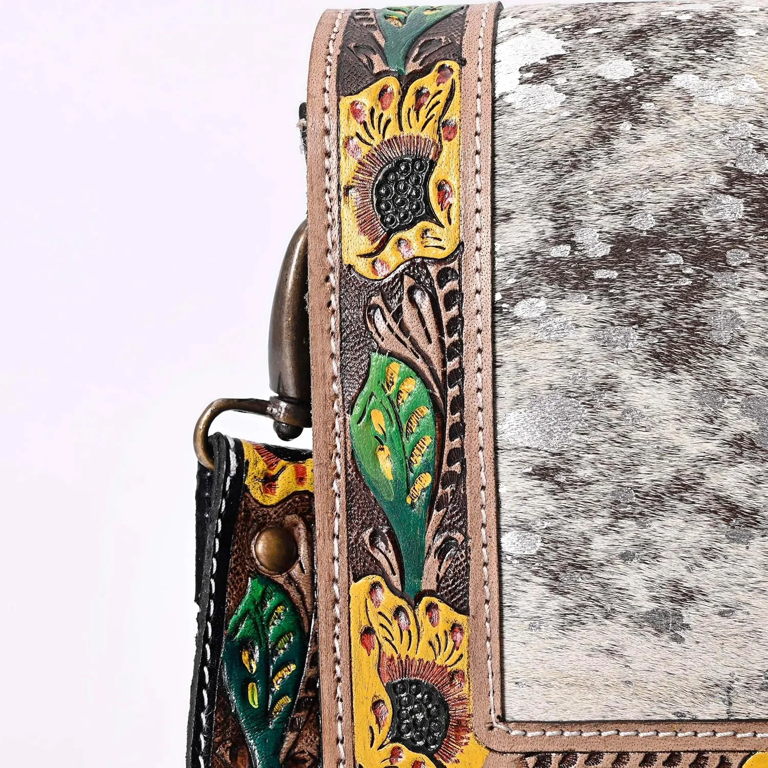 Hantooled Womens Leather Leopard Clutch Shoulder Cross body Fur HandBags Ethnic Customs Leather Purse Classic Bag