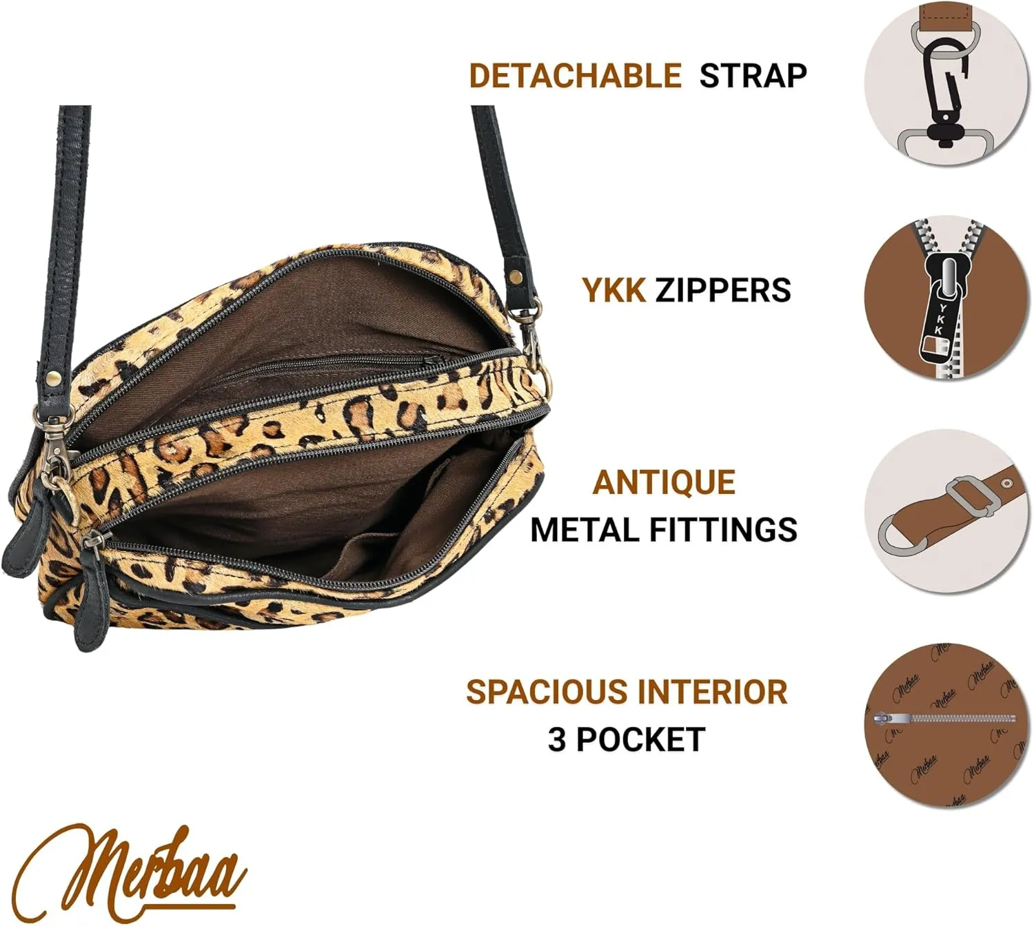 Hantooled Womens Leather Leopard Clutch Shoulder Cross body Fur HandBags Ethnic Customs Leather Purse Classic Bag