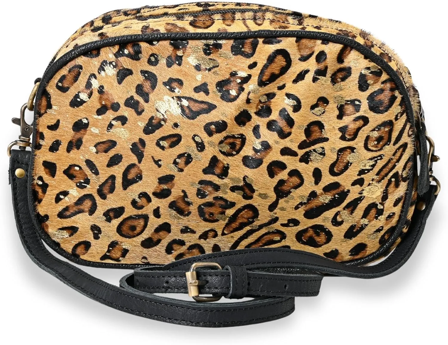 Hantooled Womens Leather Leopard Clutch Shoulder Cross body Fur HandBags Ethnic Customs Leather Purse Classic Bag