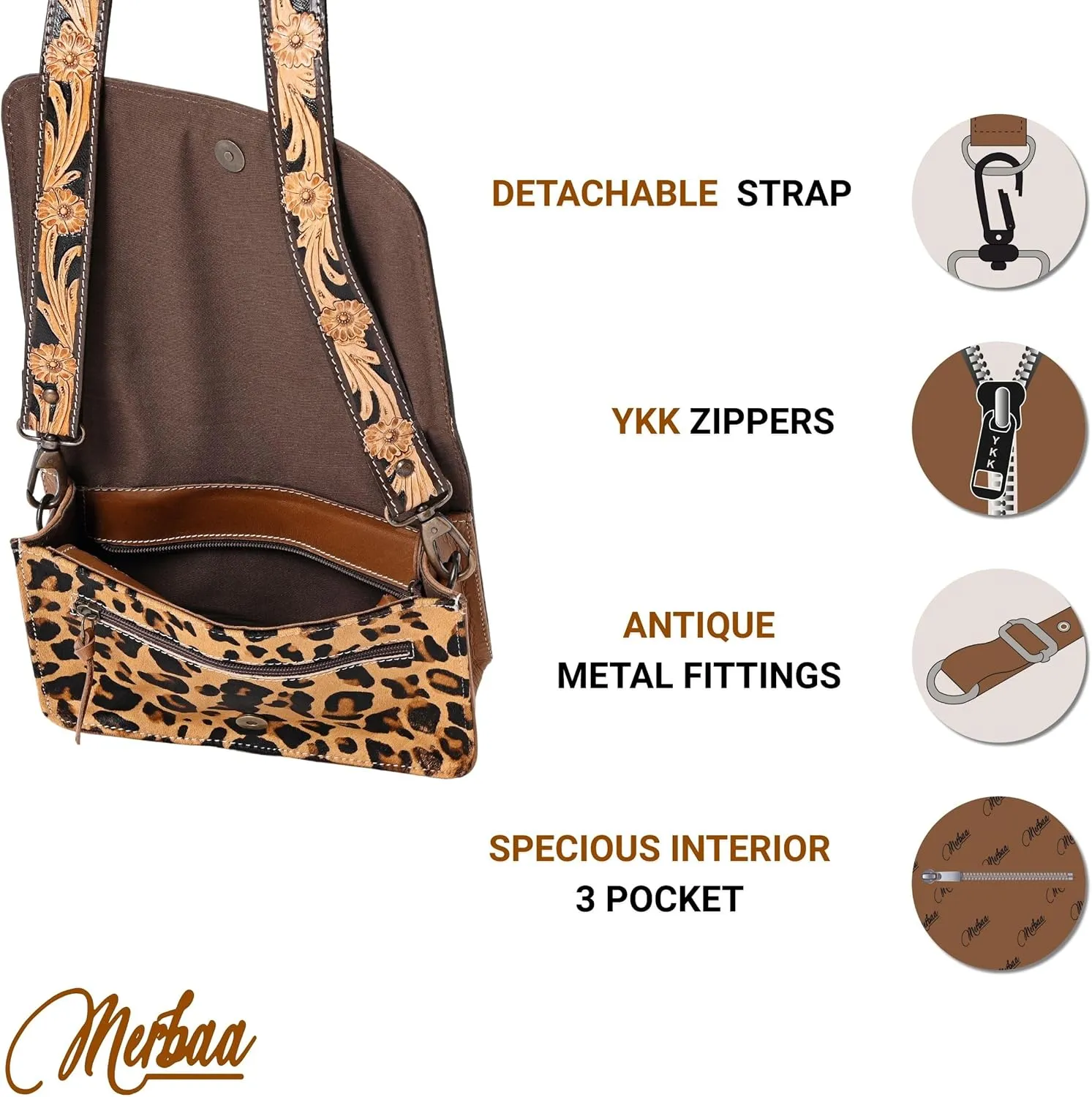 Hantooled Womens Leather Leopard Clutch Shoulder Cross body Fur HandBags Ethnic Customs Leather Purse Classic Bag