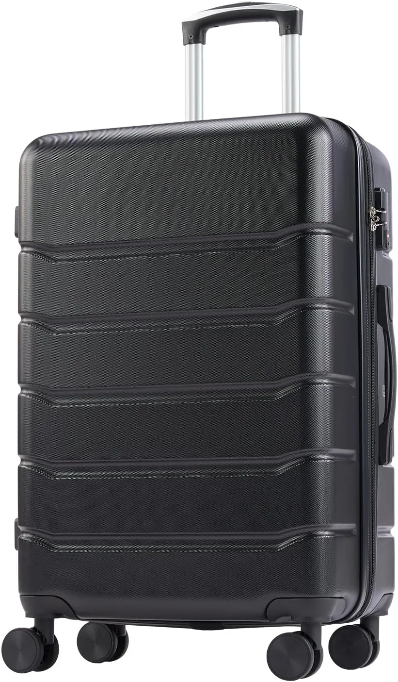 Hard-Sided Expandable Suitcase for Travel, 360 Rotating Wheels, Secure TSA Lock, Black, 20"