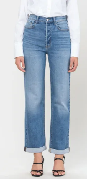 High Rise Double Rolled Dad Jean