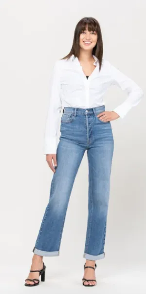 High Rise Double Rolled Dad Jean