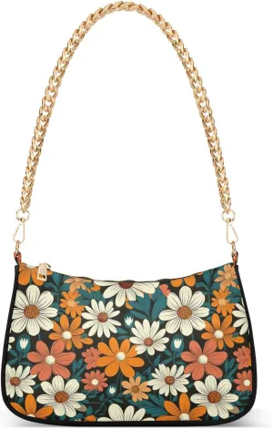 Hobo Bags for Women Flowers Floral White Orange Tote Purses Small Handbags with Chain 20851481
