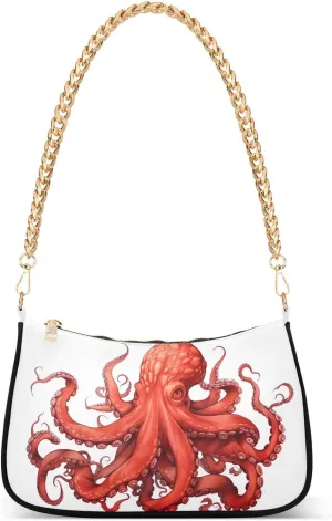 Hobo Bags for Women Red Octopus Tote Purses Small Handbags with Chain 20853435
