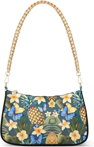 Hobo Bags for Women Tropical Pineapple Flower Tote Purses Small Handbags with Chain 20855775