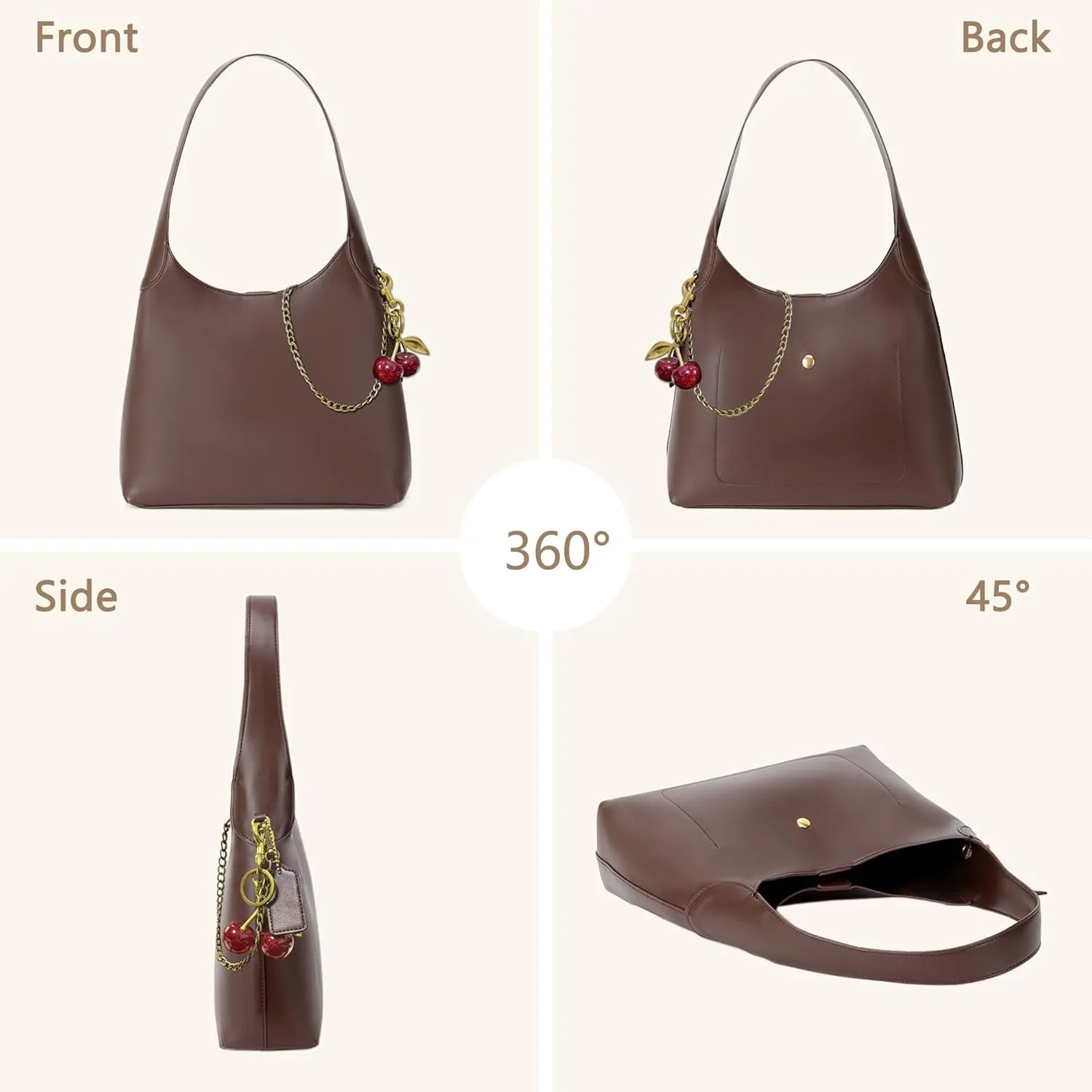 Hobo Bags for Women Vegan Leather Shoulder Bag Slouchy Designer Handbags Trendy Cherry Fall Purse
