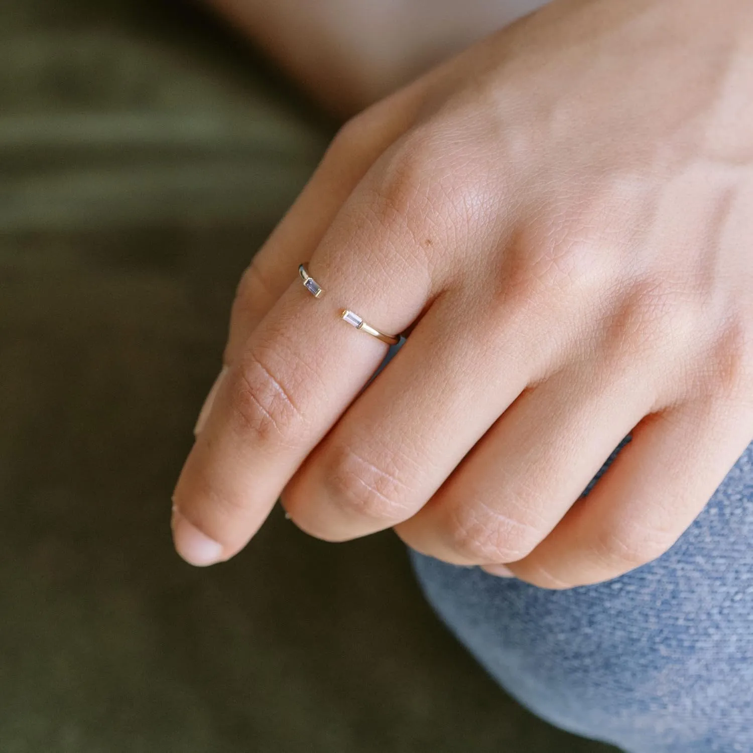 Honeycat Tiny Birthstone Baguette Ring in Gold, Rose Gold, or Silver | Minimalist, Delicate Jewelry