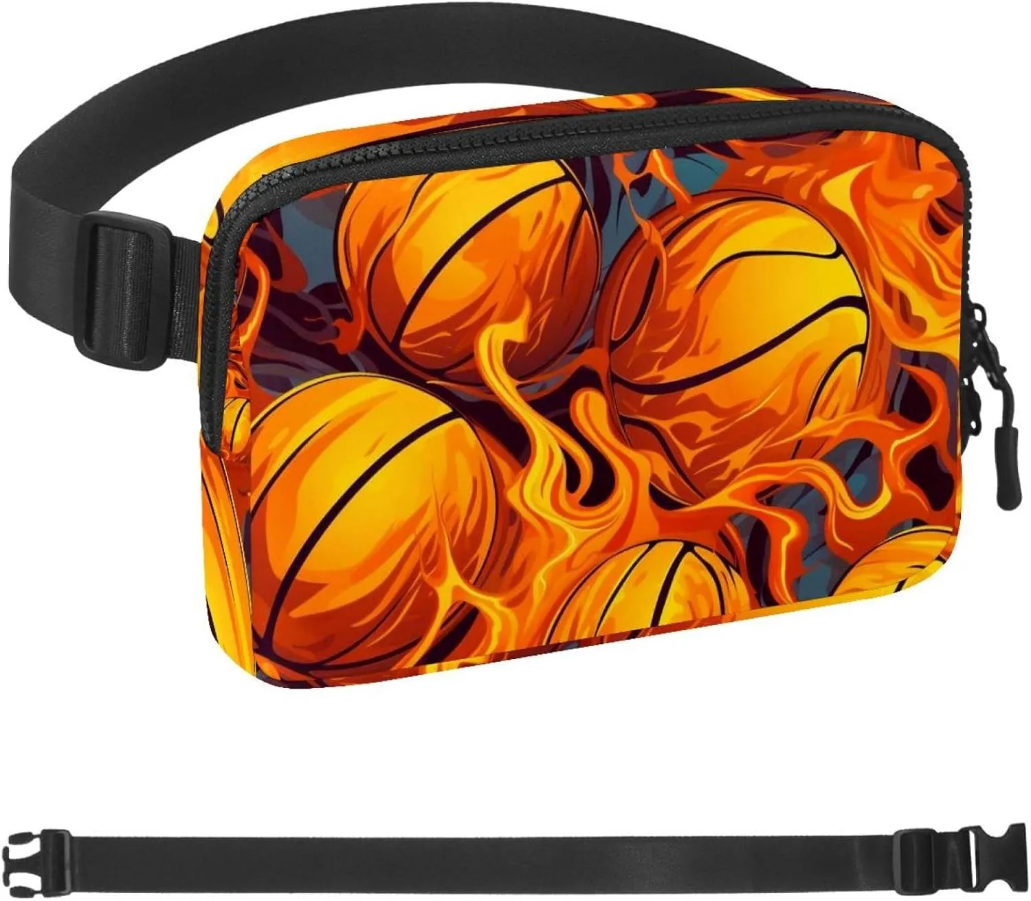 Hot-blooded Basketball Fanny Packs for Women Men, Crossbody Belt Bag with Zipper Pockets,Waterproof Waist Packs with Adjustable Strap for Workout Running Traveling Hiking