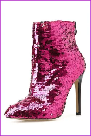 Hot Pink Blingbling Sequin High Heels Boots F328