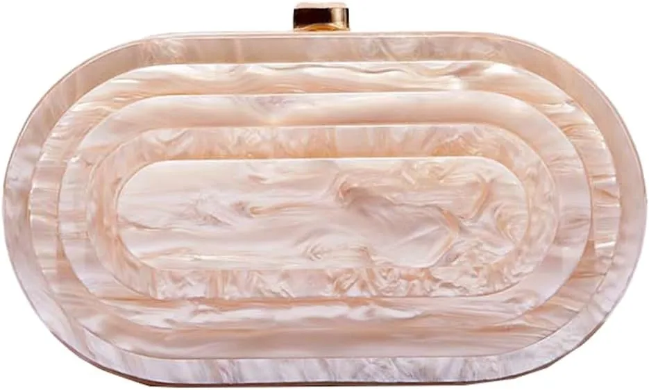 Hycurey Acrylic Evening Clutch Bag for Women Glitter Marble Purse for Wedding Party Prom Oval Shoulder Bags with Chain Strap