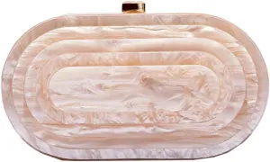 Hycurey Acrylic Evening Clutch Bag for Women Glitter Marble Purse for Wedding Party Prom Oval Shoulder Bags with Chain Strap