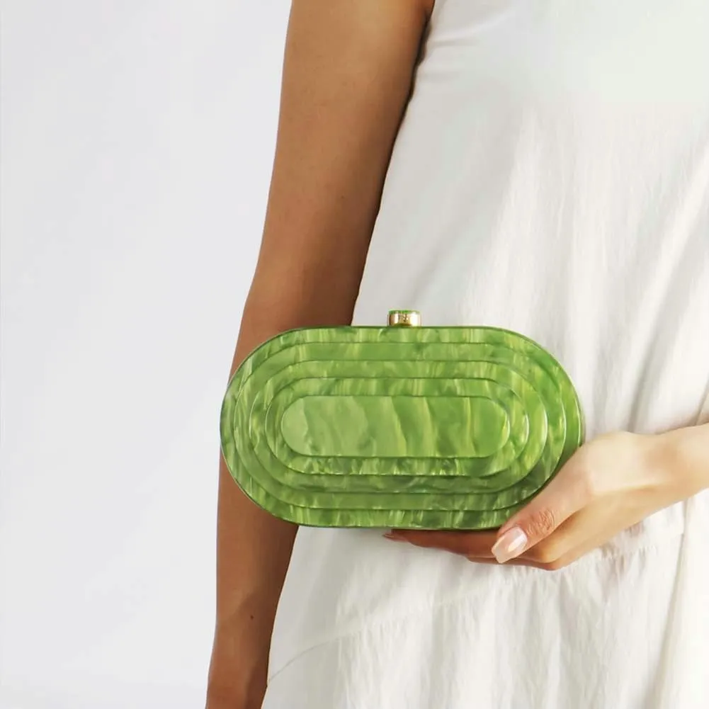 Hycurey Acrylic Evening Clutch Bag for Women Glitter Marble Purse for Wedding Party Prom Oval Shoulder Bags with Chain Strap