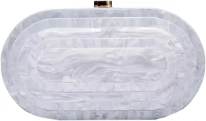 Hycurey Acrylic Evening Clutch Bag for Women Glitter Marble Purse for Wedding Party Prom Oval Shoulder Bags with Chain Strap