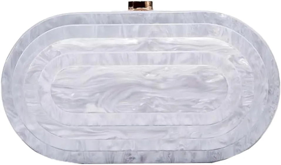 Hycurey Acrylic Evening Clutch Bag for Women Glitter Marble Purse for Wedding Party Prom Oval Shoulder Bags with Chain Strap