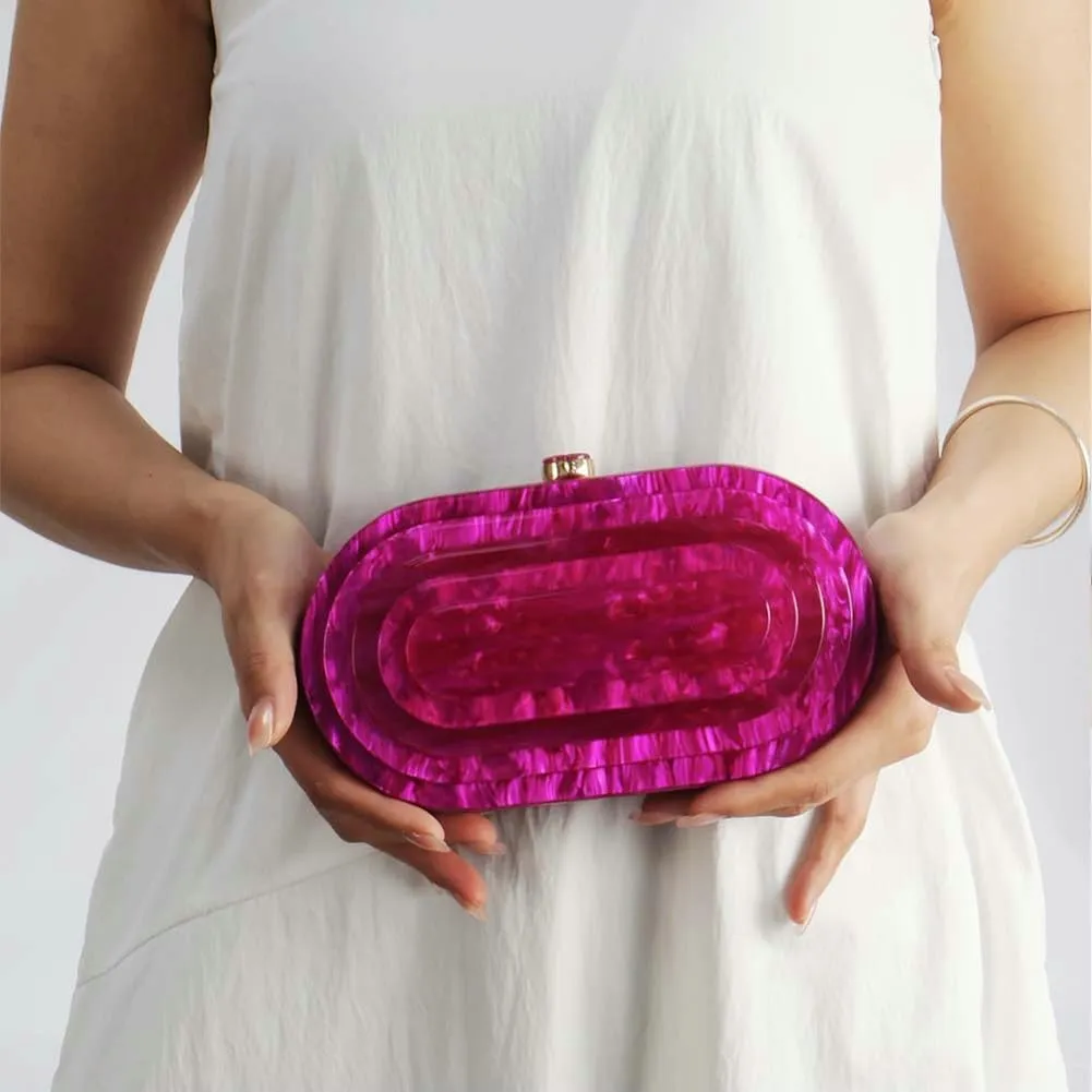 Hycurey Acrylic Evening Clutch Bag for Women Glitter Marble Purse for Wedding Party Prom Oval Shoulder Bags with Chain Strap