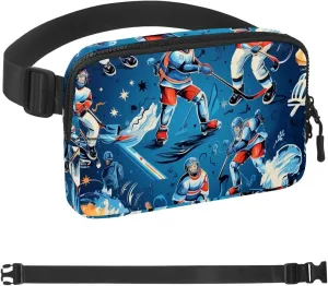 Ice Hockey Fanny Packs for Women Men, Crossbody Belt Bag with Zipper Pockets,Waterproof Waist Packs with Adjustable Strap for Workout Running Traveling Hiking