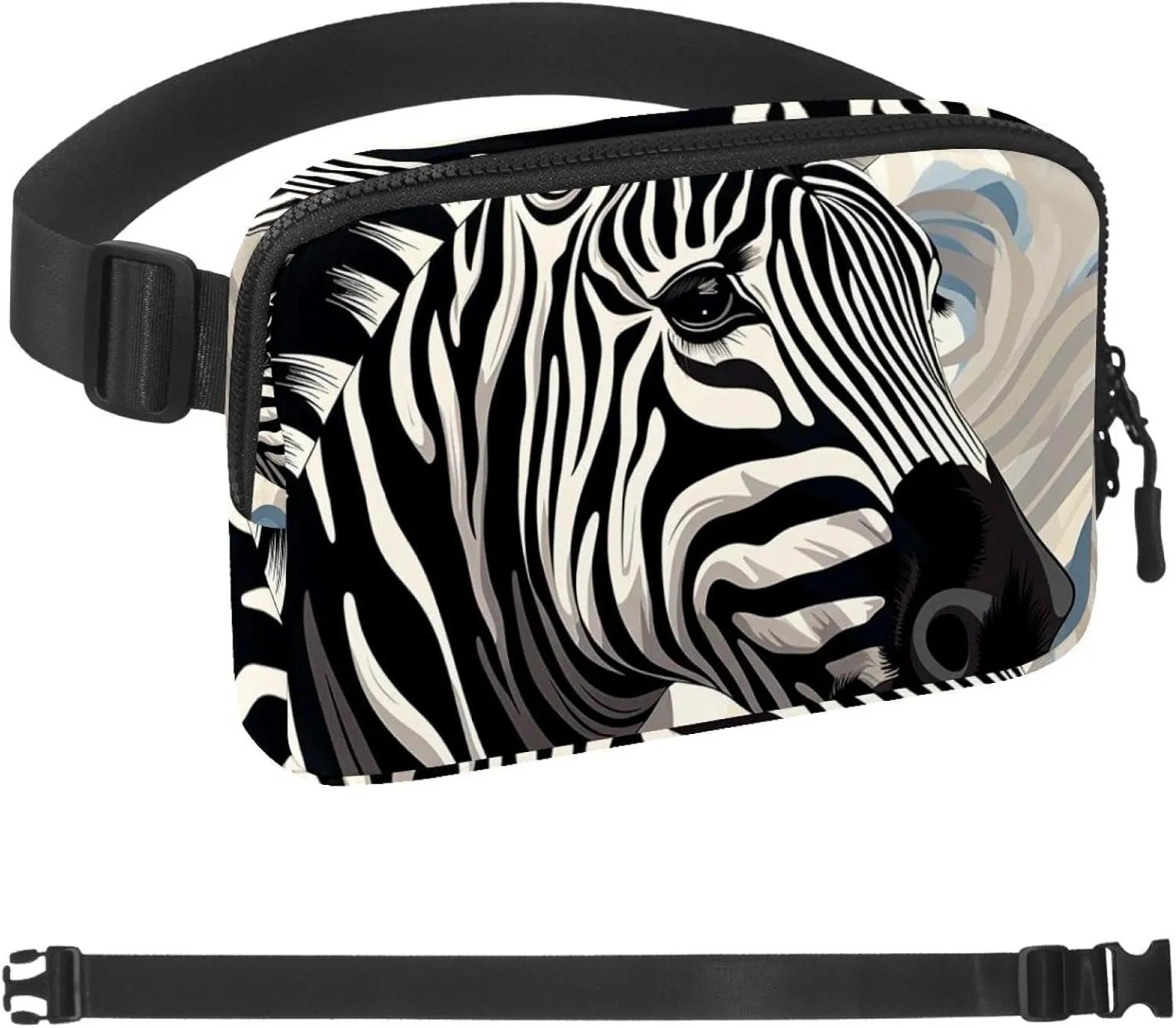 Ink-dyed Zebra Fanny Packs for Women Men, Crossbody Belt Bag with Zipper Pockets,Waterproof Waist Packs with Adjustable Strap for Workout Running Traveling Hiking