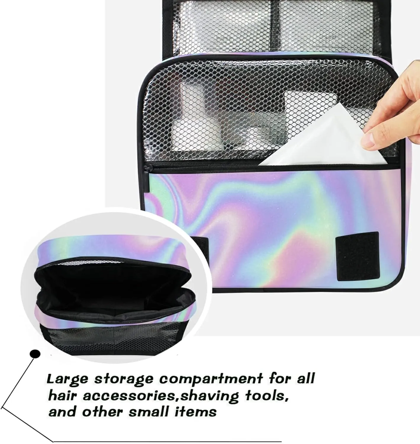Iridescent Liquid Abstract Art Rainbow Pink Turquoise Marble Hanging Wash Gargle Toiletry Bag Travel Cosmetic Makeup Case Organizer Storage Large Portable