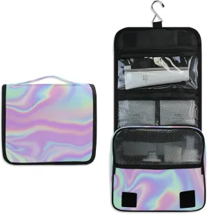 Iridescent Liquid Abstract Art Rainbow Pink Turquoise Marble Hanging Wash Gargle Toiletry Bag Travel Cosmetic Makeup Case Organizer Storage Large Portable