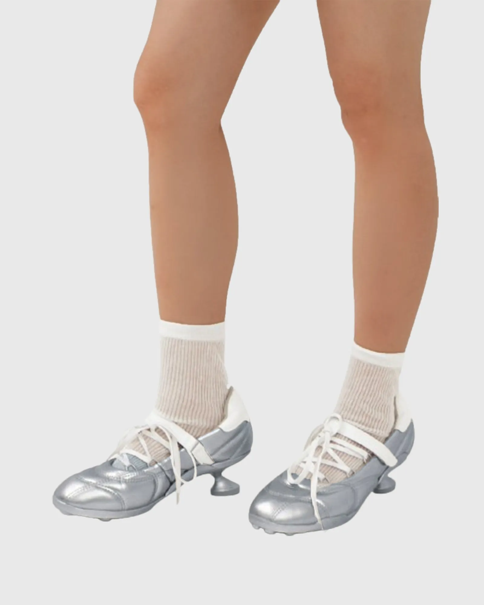 Iris Sporty Ribbon Sneaker Heels In Silver