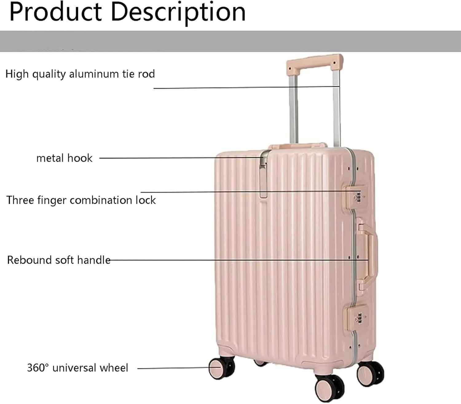 IRYZE Lightweight Suitcase Lightweight And Tough Cabin Suitcase Lightweight ABS Carry-on Hand Luggage 4 Spinner Carry on Luggage (Color : Pink, Size : 26 inches)