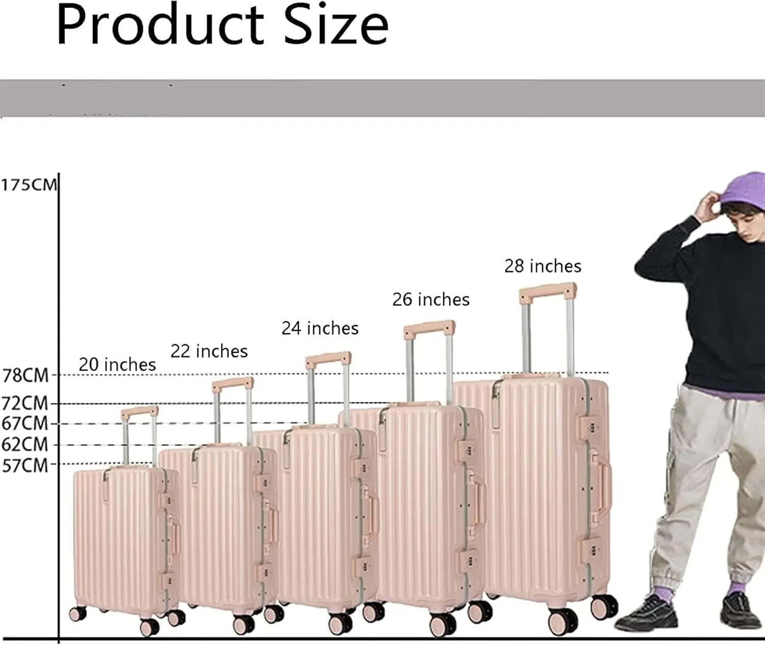 IRYZE Lightweight Suitcase Lightweight And Tough Cabin Suitcase Lightweight ABS Carry-on Hand Luggage 4 Spinner Carry on Luggage (Color : White, Size : 26 inches)