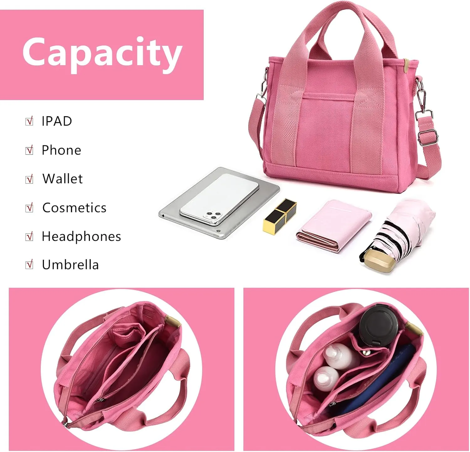 IwIeIaIrI Canvas Tote Bag for Women with Multi Pockets,Trendy Shoulder Handbag with Compartments for shopping,Work,Beach