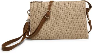JEN & CO. Izzy Vegan Leather Straw Woven Crossbody Bags Clutch Purses Wristlet Wallet Shoulder Handbag for Women