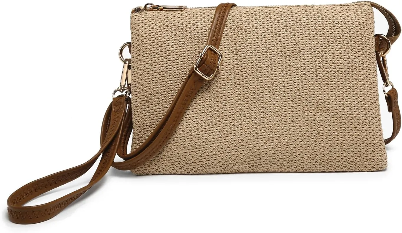 JEN & CO. Izzy Vegan Leather Straw Woven Crossbody Bags Clutch Purses Wristlet Wallet Shoulder Handbag for Women