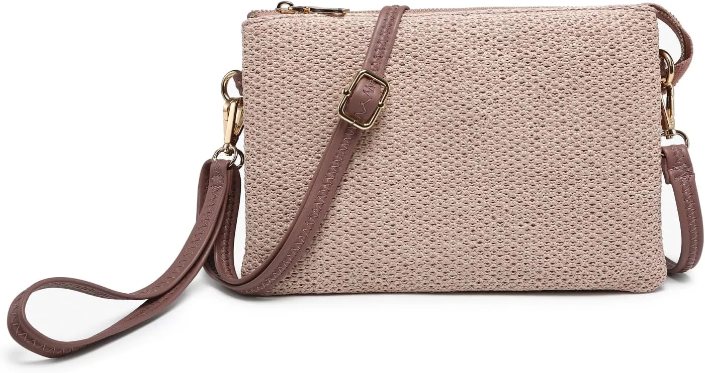 JEN & CO. Izzy Vegan Leather Straw Woven Crossbody Bags Clutch Purses Wristlet Wallet Shoulder Handbag for Women