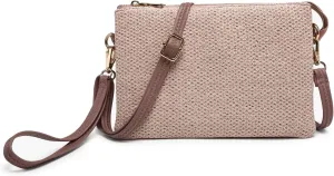 JEN & CO. Izzy Vegan Leather Straw Woven Crossbody Bags Clutch Purses Wristlet Wallet Shoulder Handbag for Women
