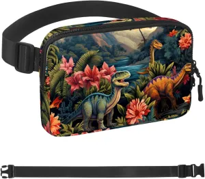 Jungle Dinosaur Fanny Packs for Women Men, Crossbody Belt Bag with Zipper Pockets,Waterproof Waist Packs with Adjustable Strap for Workout Running Traveling Hiking