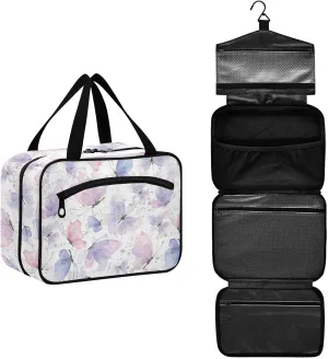 JUNZAN Travel Toiletry Bag Hanging Pink Lilac Butterflies Cosmetic Bags for Women Make Up Traveling Organizer Bag