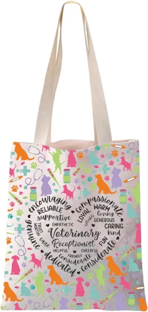 JYTAPP Veterinary Receptionist Gift Vet Tech Canvas Tote Bag Vet Receptionist Reusable Grocery Bag Veterinary Technician Gift