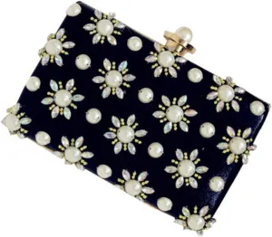 KESYOO Women's Fashion Clutch Handbag Pearl Evening Bag for Bride Wedding Dinner Cocktail Party Black
