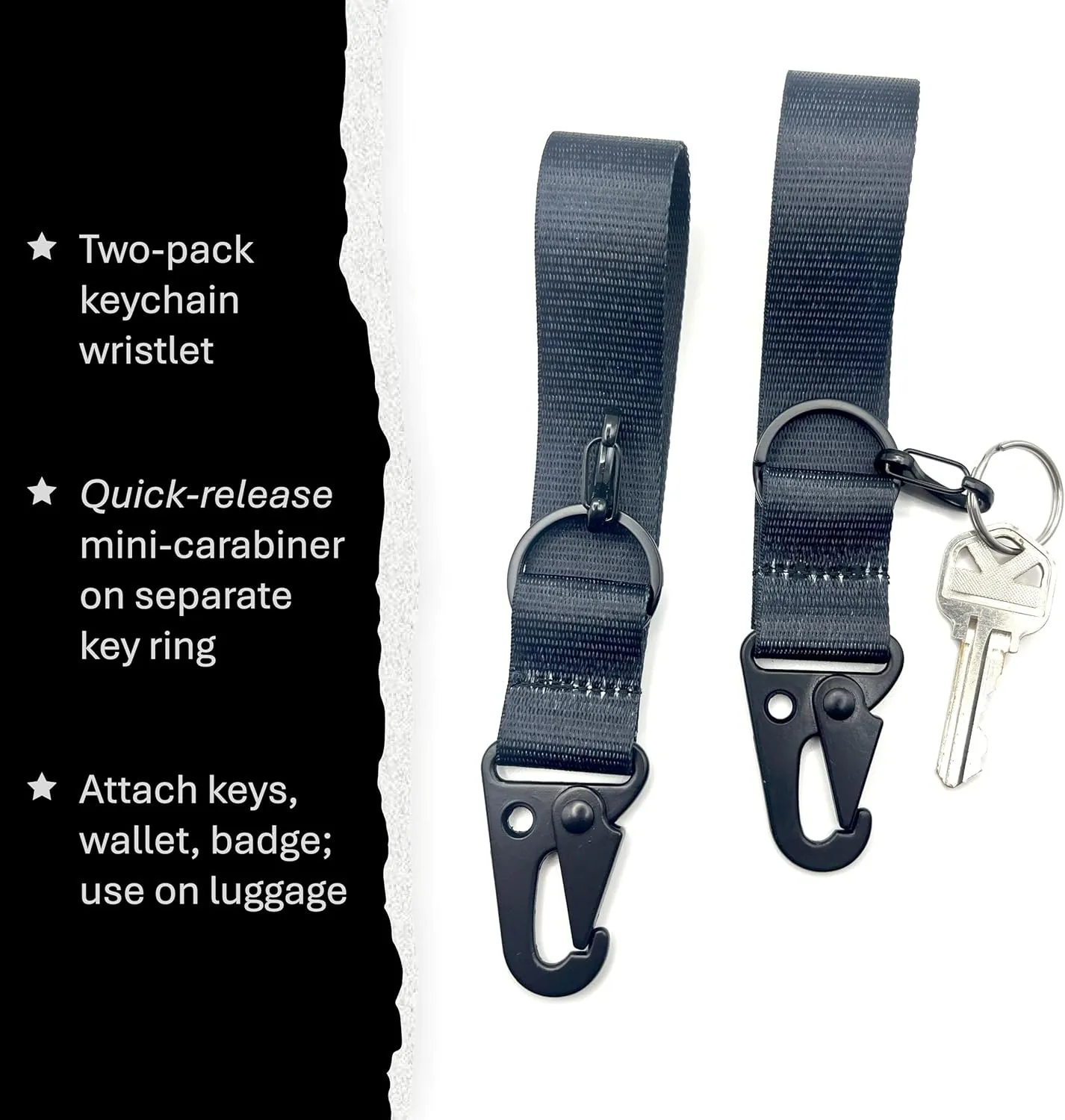 Keychain Wristlet Lanyard Strap Carabiner with Secure Key Ring, Set of 2