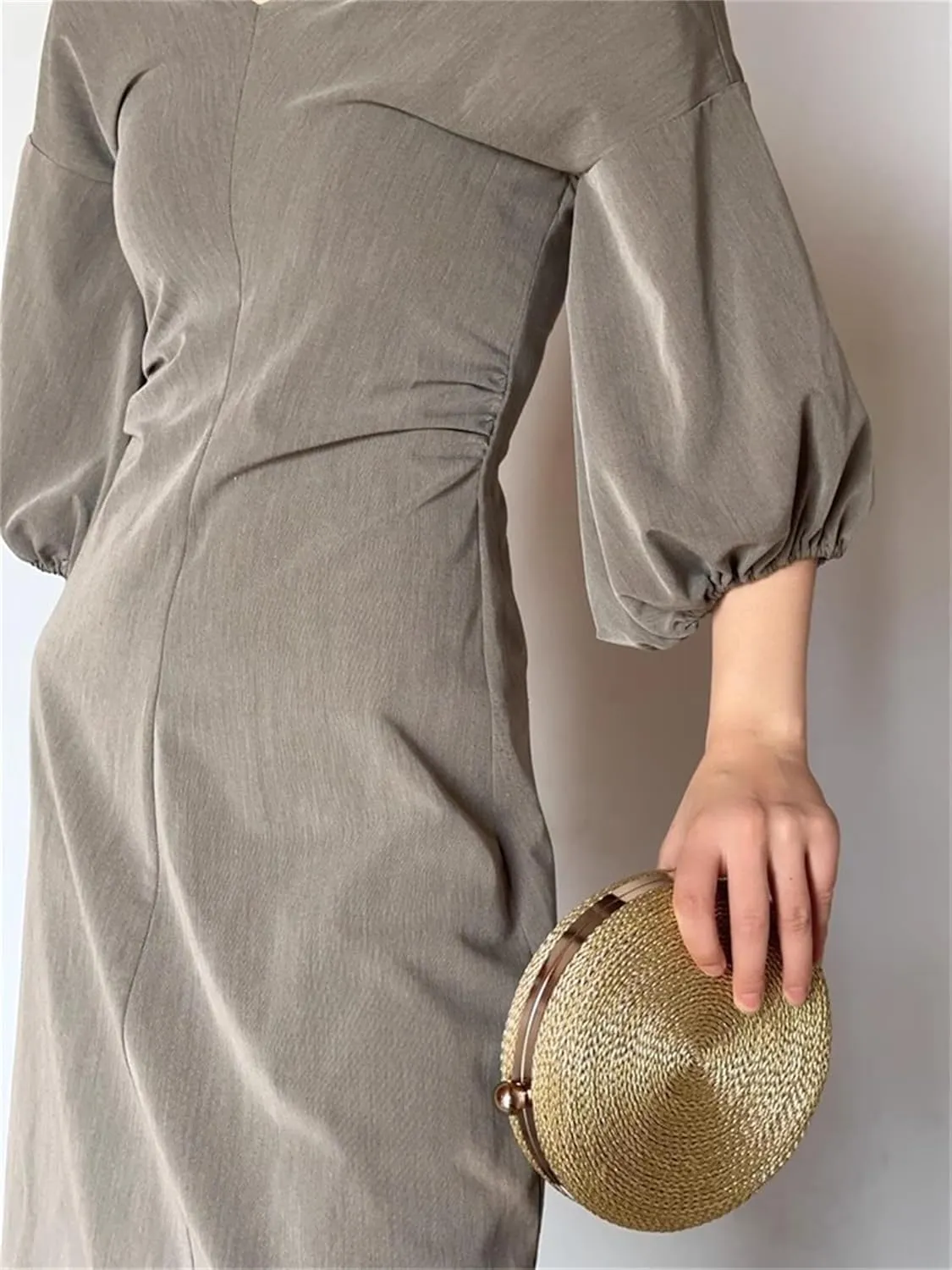 KNITTED BAGS-Women's Rope Woven Round Clutch Evening Party Golden Bag Luxury Gold Purse