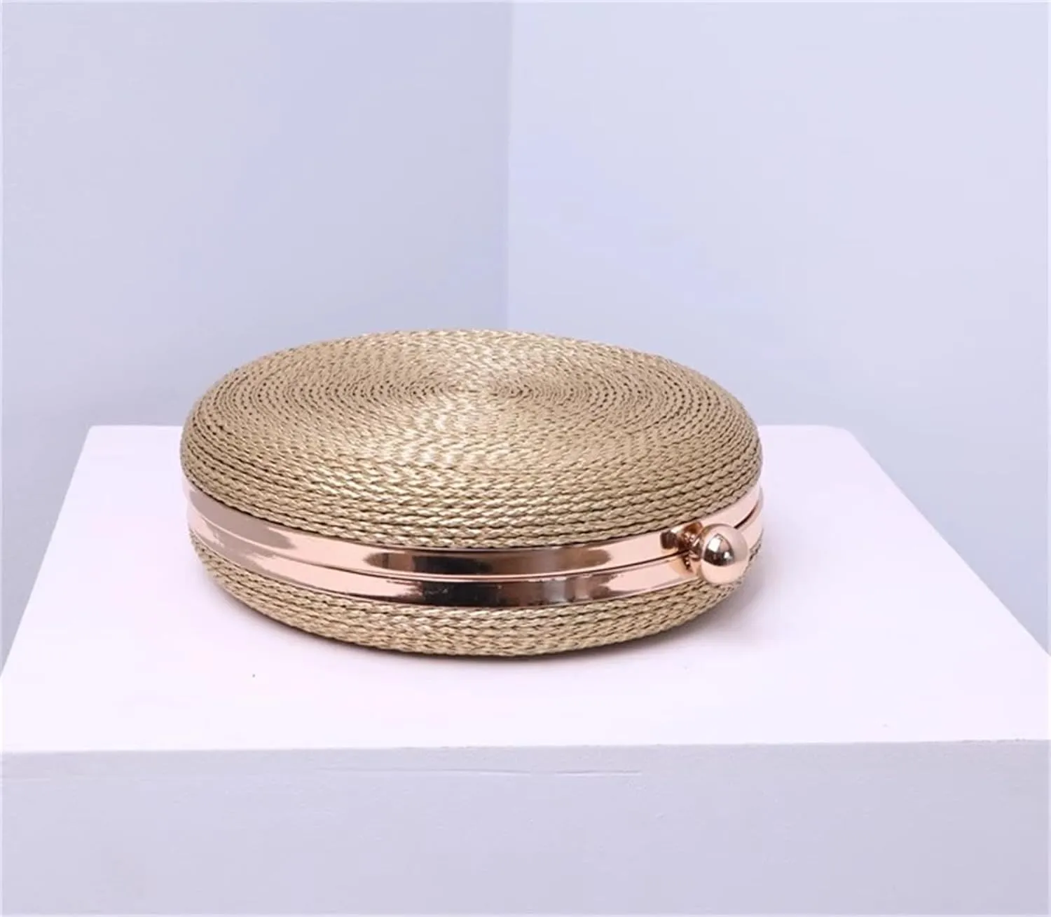 KNITTED BAGS-Women's Rope Woven Round Clutch Evening Party Golden Bag Luxury Gold Purse