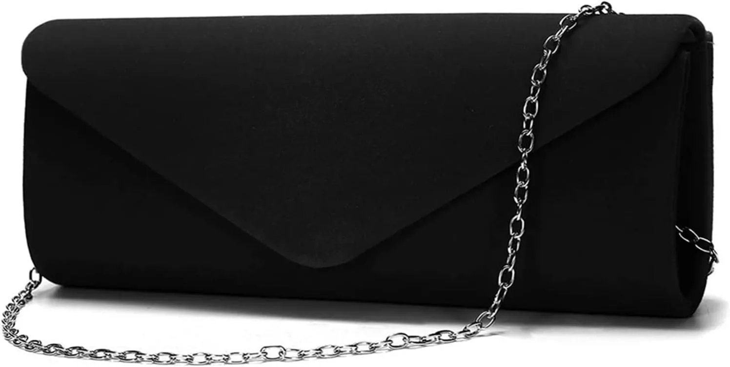 Ladies Girls Evening Clutch Bags, men Velvet Envelope Evening Bag Elegant Handbag Classic Clutch Purse(Black)