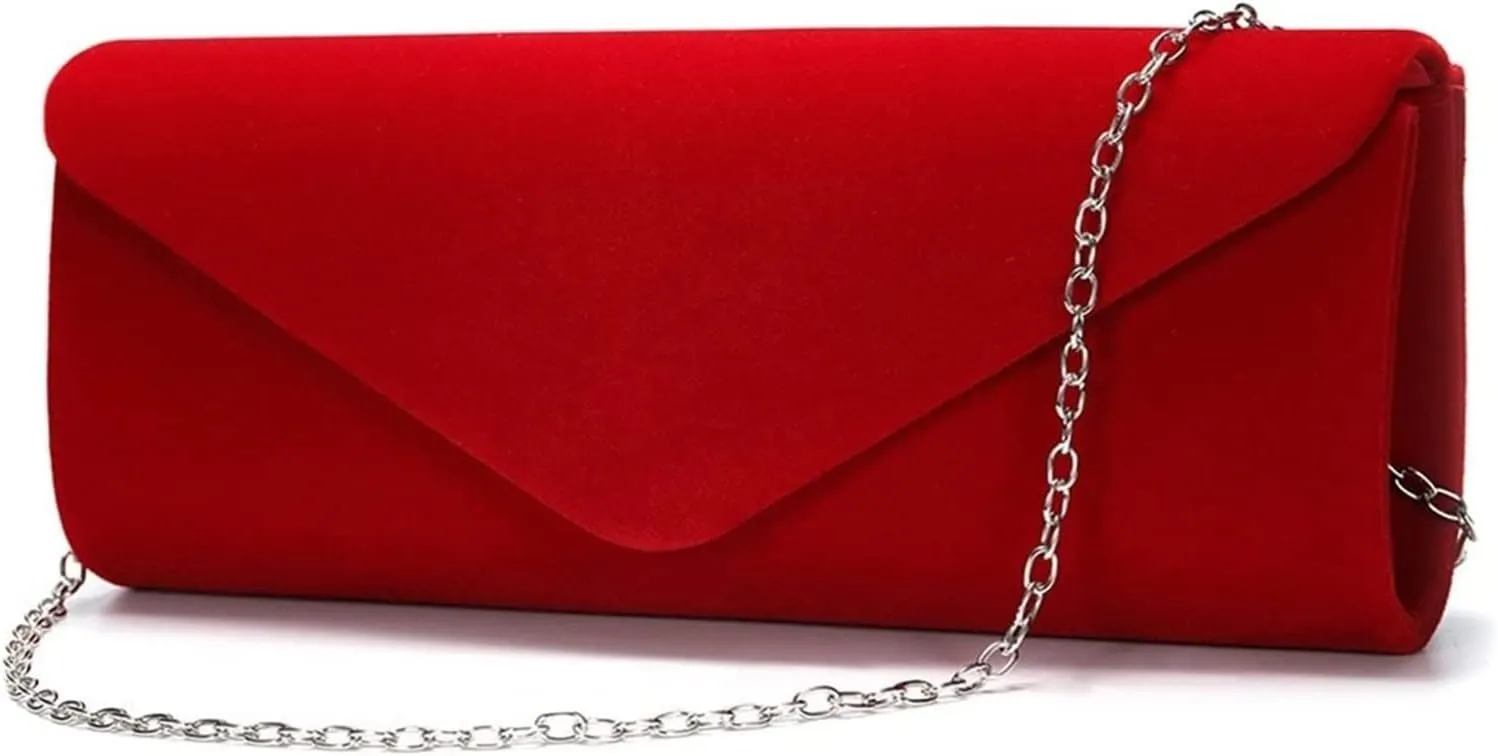 Ladies Girls Evening Clutch Bags, men Velvet Envelope Evening Bag Elegant Handbag Classic Clutch Purse(Red)