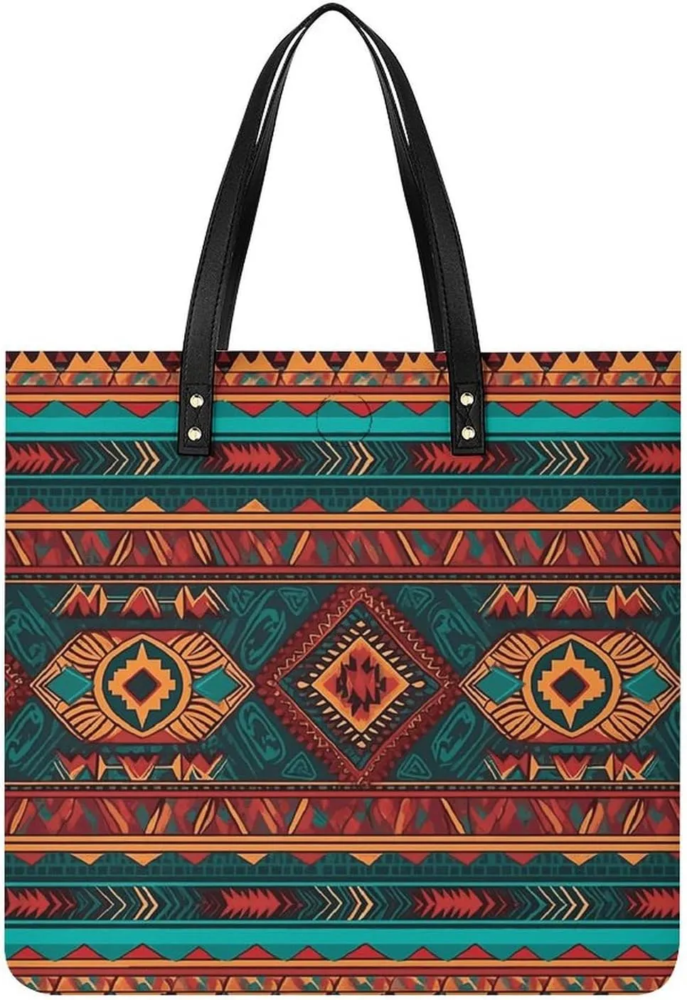 Ladies Soft Leather Wallet Leather Printed Handbags for Women Ethnic Geometric Pattern Printed Satchel Tote Fashion Shoulder Bag Purses