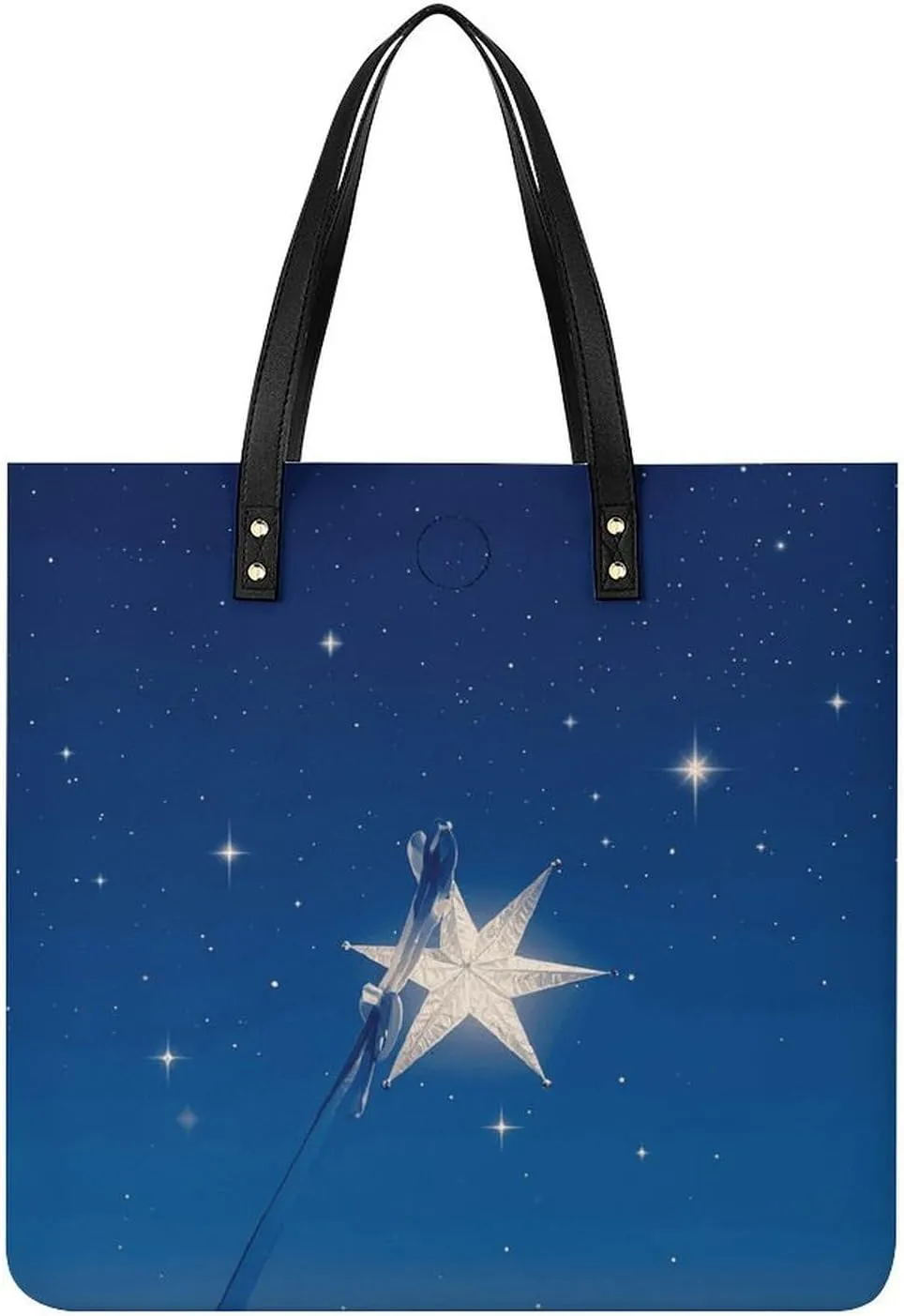 Ladies Soft Leather Wallet Leather Printed Handbags for Women Navy Blue And Star Printed Satchel Tote Fashion Shoulder Bag Purses