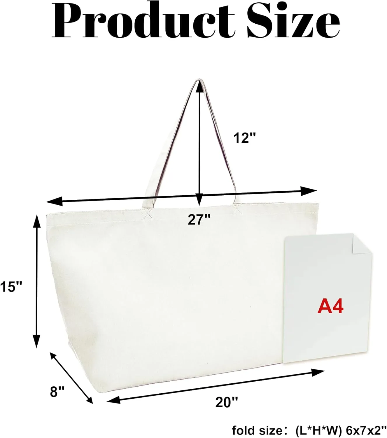 Large Canvas Tote Bag - Reusable Grocery Bag Foldable Heavy Duty Shopping Bag for DIY Art Crafts Painting Embroidery