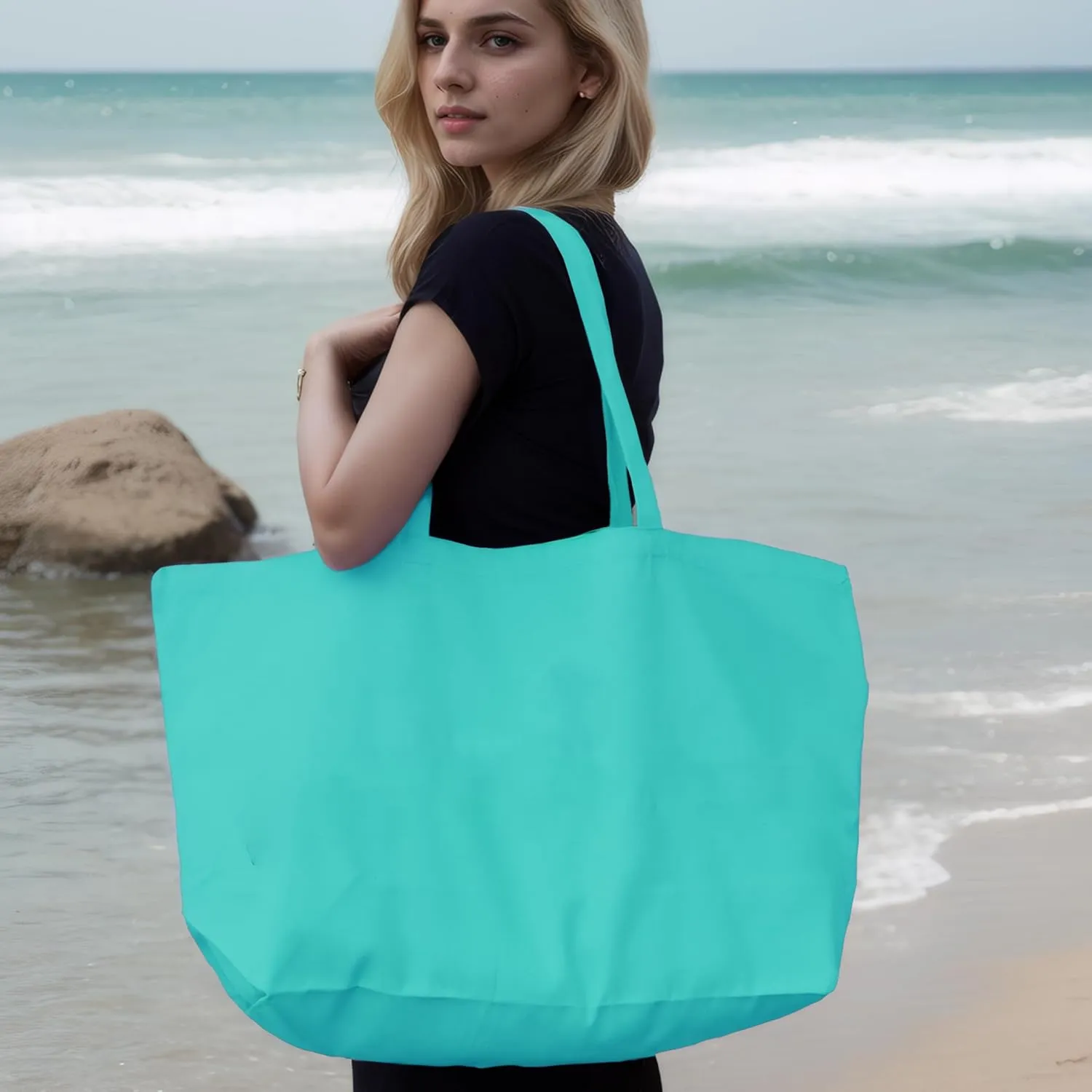 Large Canvas Tote Bag - Reusable Grocery Bag Foldable Heavy Duty Shopping Bag for DIY Art Crafts Painting Embroidery