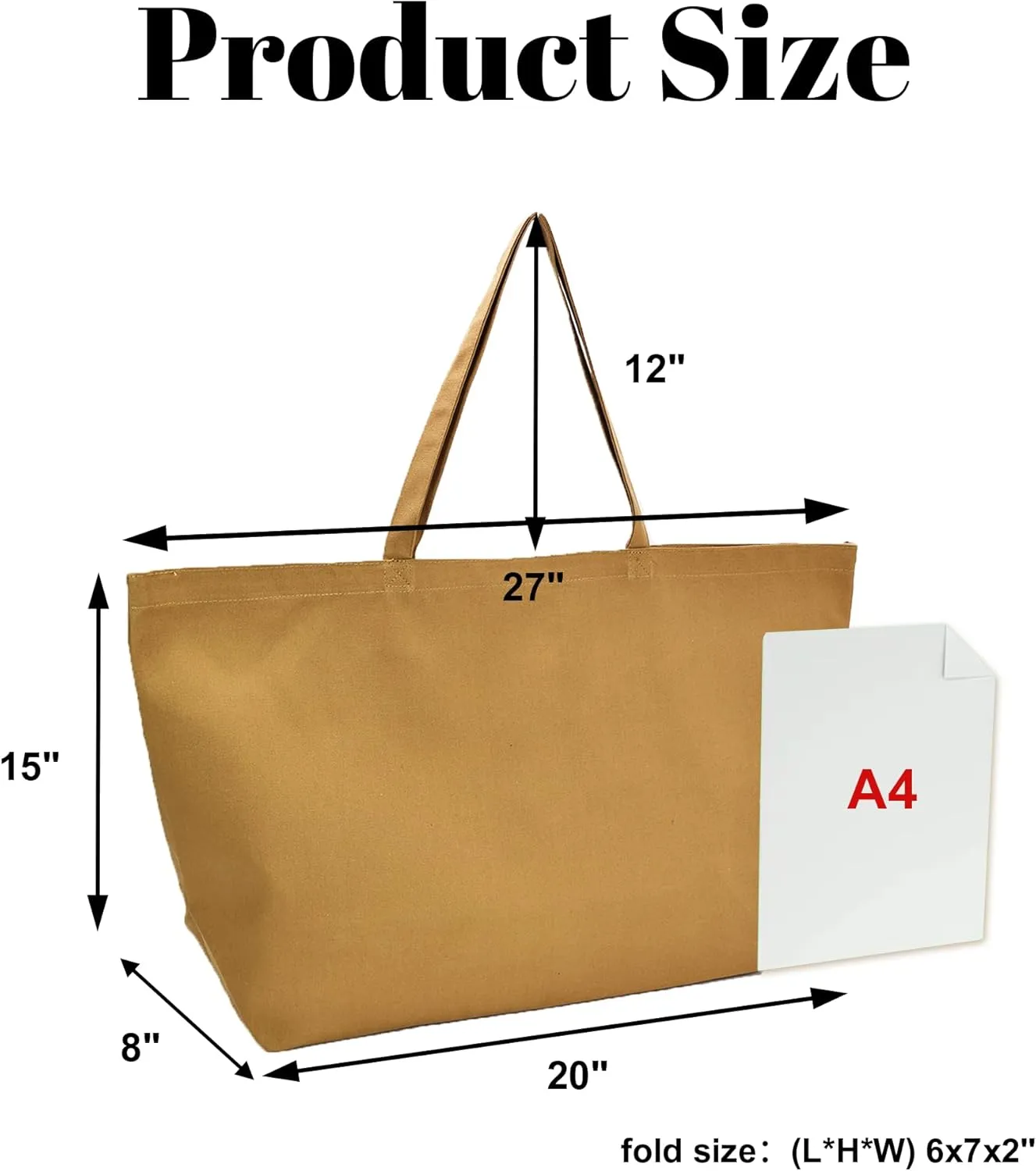 Large Canvas Tote Bag - Reusable Grocery Bag Foldable Heavy Duty Shopping Bag for DIY Art Crafts Painting Embroidery