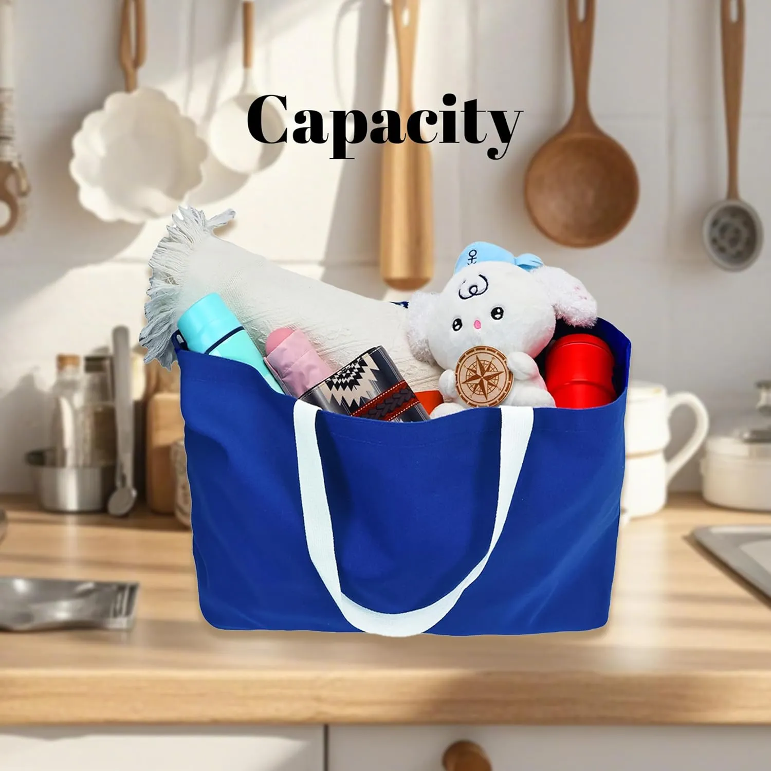 Large Canvas Tote Bag - Reusable Grocery Bag Foldable Heavy Duty Shopping Bag for DIY Art Crafts Painting Embroidery
