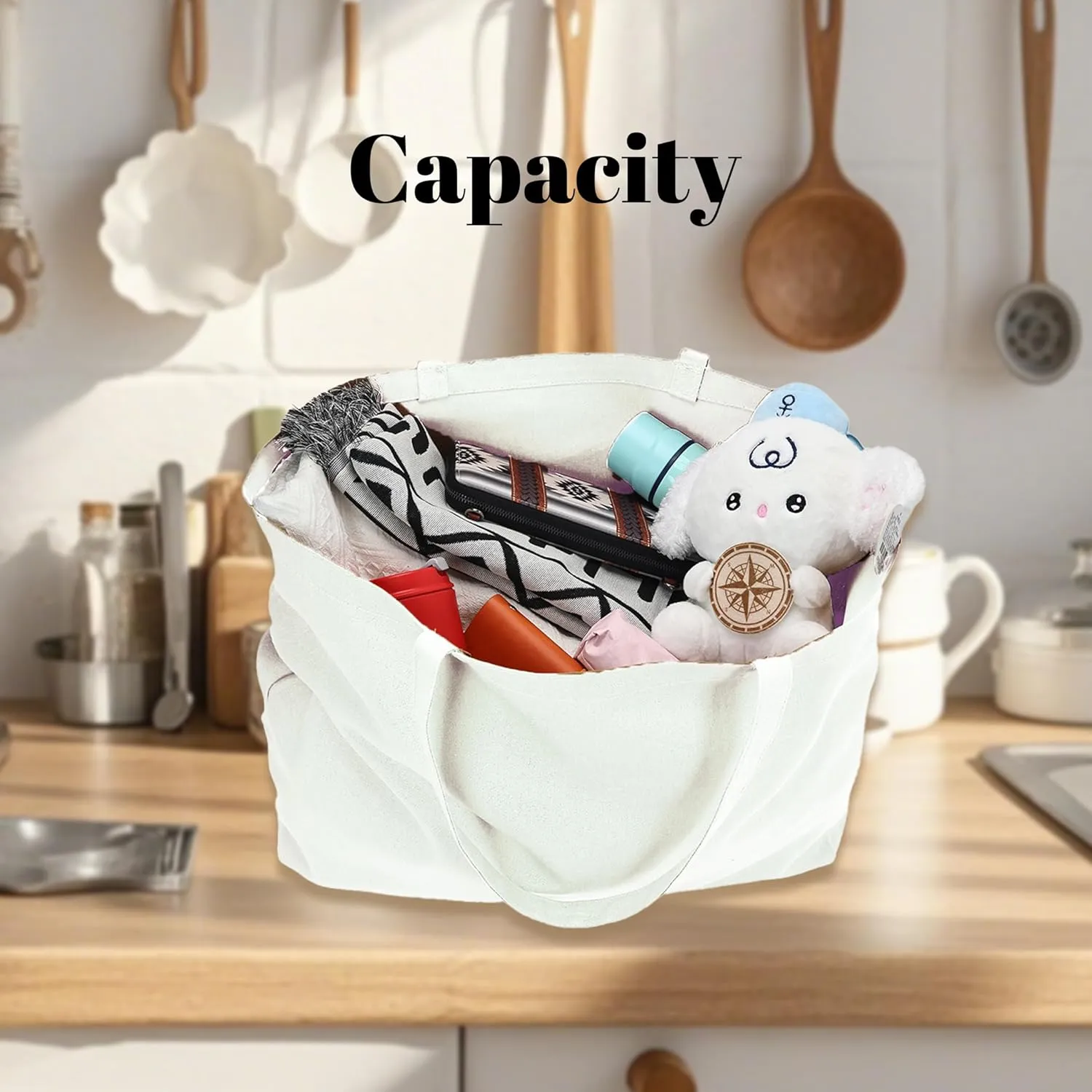 Large Canvas Tote Bag - Reusable Grocery Bag Foldable Heavy Duty Shopping Bag for DIY Art Crafts Painting Embroidery