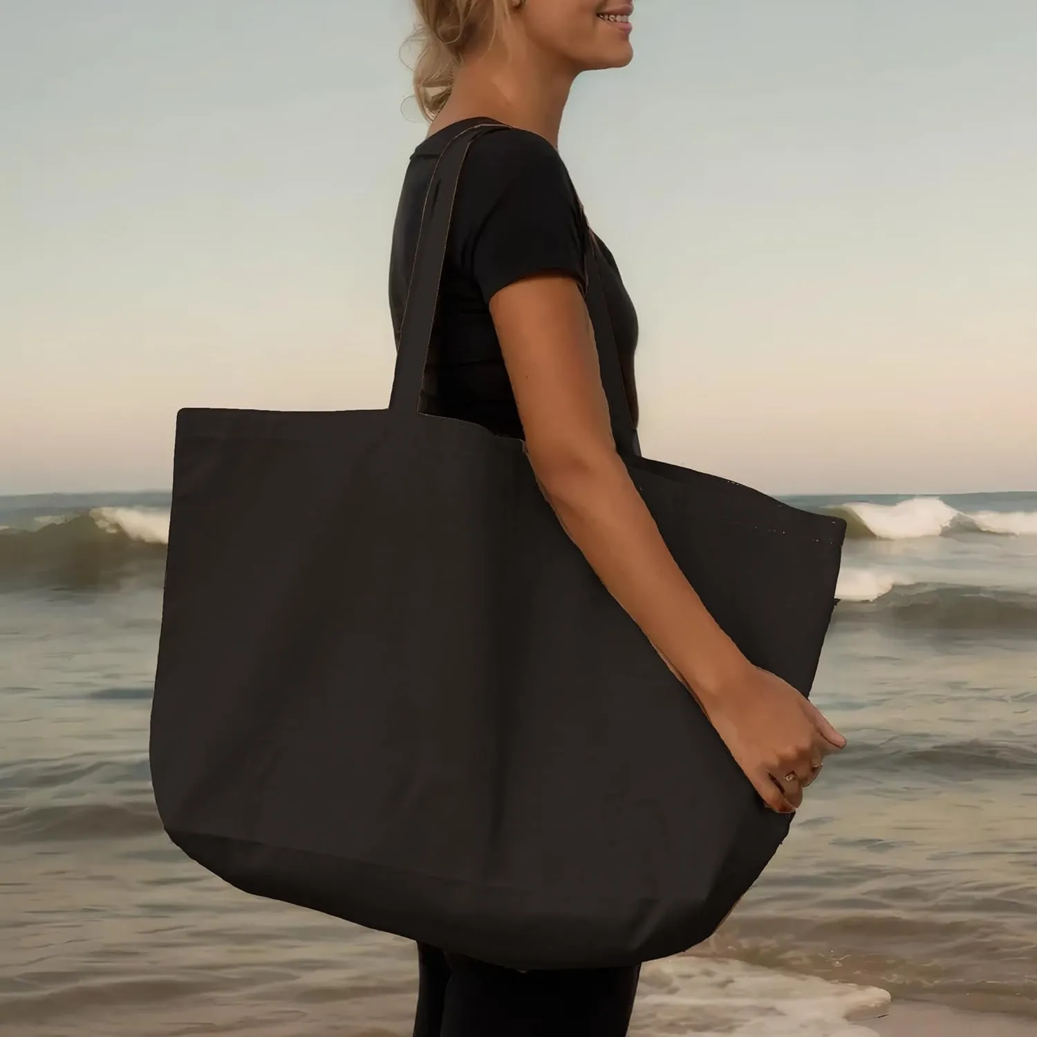 Large Canvas Tote Bag - Reusable Grocery Bag Foldable Heavy Duty Shopping Bag for DIY Art Crafts Painting Embroidery
